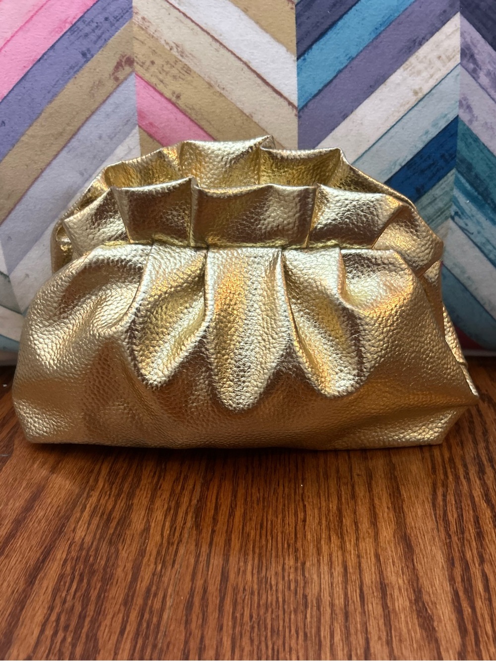 Gold Metallic Ruched Clutch Crossbody Evening Bag
